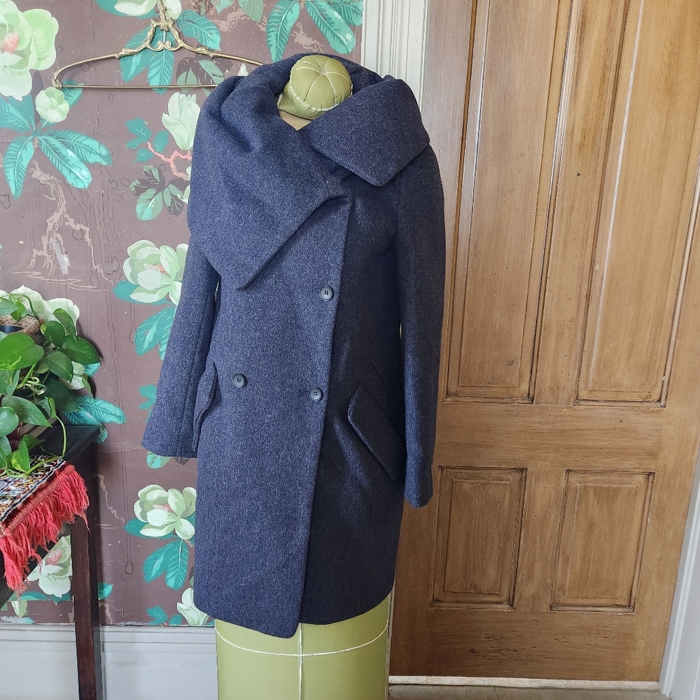 Zara Basic Coat Womens XS Oversized Collar Wool Blend Double Breasted